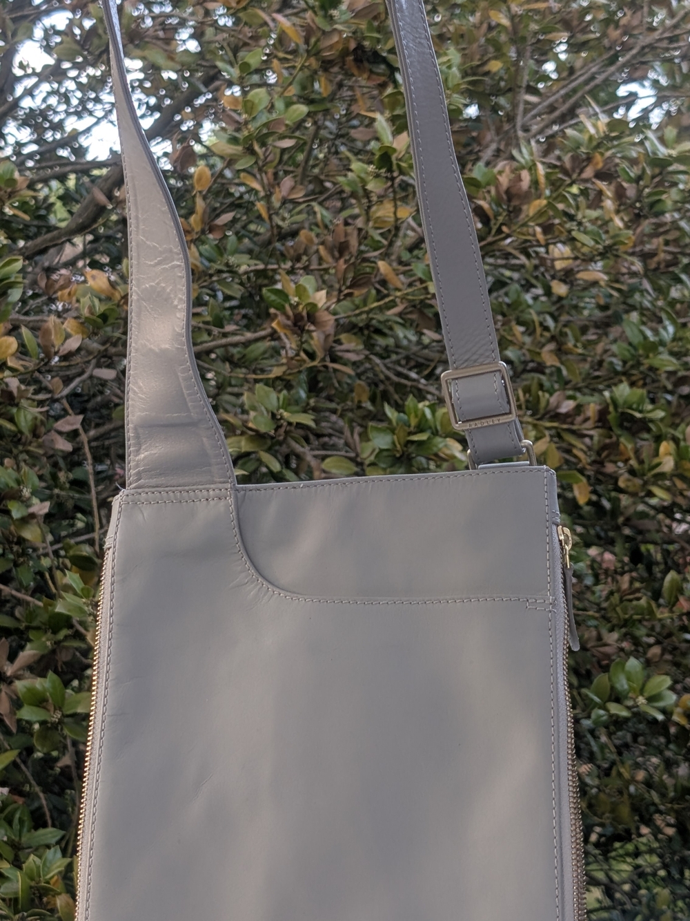 Minimalist Gray Leather Crossbody Bag